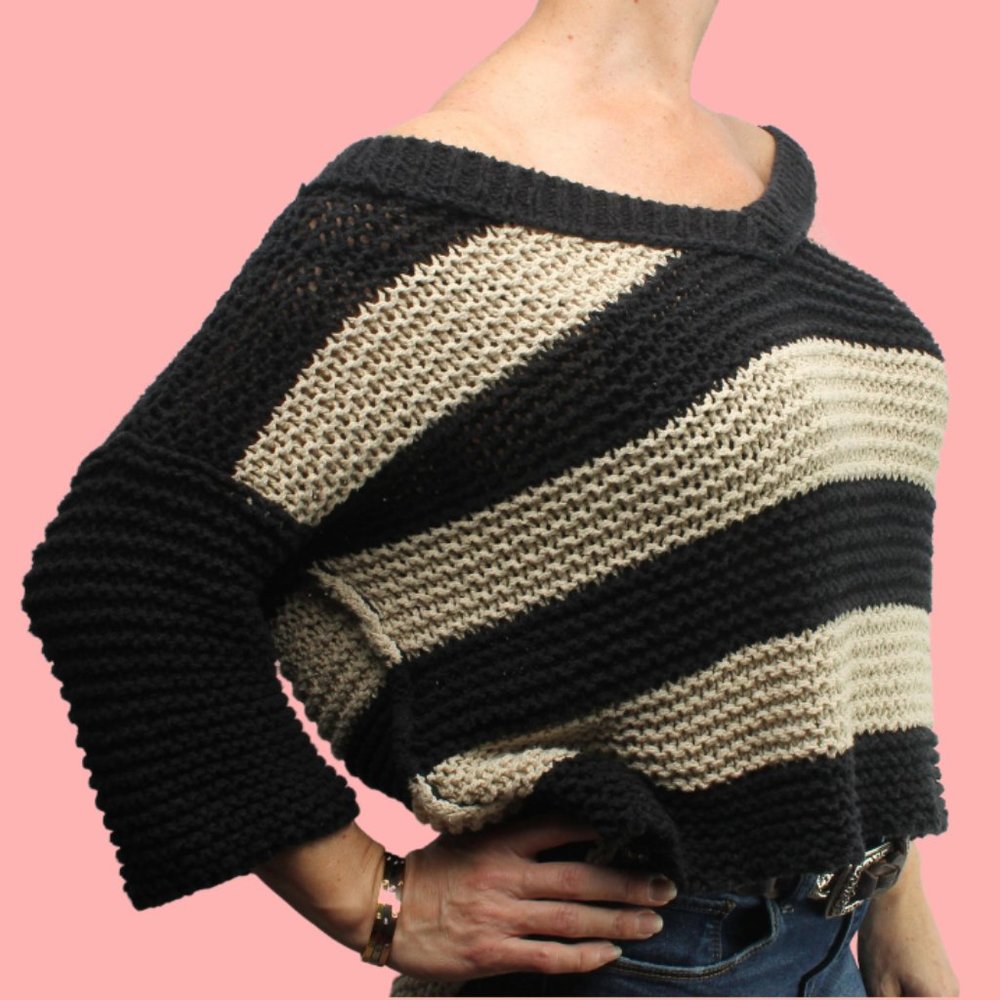 Free People Black and Tan Oversized Slouchy Sweater Size Women's Small